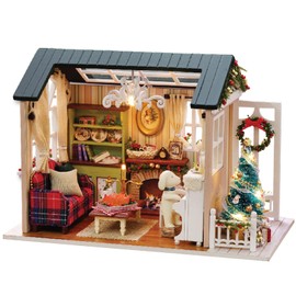 HWCMJY Kit de casa de muñecas en Miniatura de Navidad DIY Kit de Sala de casa de Madera 3D Realista Mini con Muebles Luces LED Decoración de Navidad del día del niño Regalo de Navidad