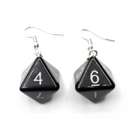 Miniblings 8 Sided Dice Earrings Black Handmade Fashion Jewellery I Octahedron Game Cube Backgammon Board Game Game Casino Play Poker 80s Retro Earrings Earrings, Resin