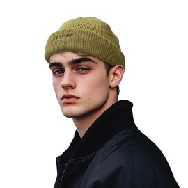 Clakllie Swag Fisherman Beanie Knitted Cuff Stocking Hat Roll-up Edge Watch Skullcap Unisex Ribbed Toboggan Caps,Khaki