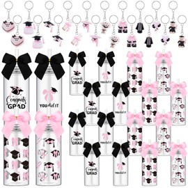 Zhehao 20 Sets 2026 Graduation Gifts Bulk End of The Year Gift Graduation Cups with Straws Grad Keychains Gifts Pink Bow Graduate Party Supplies Class of 2026 Plastic Congrats Grad Cup