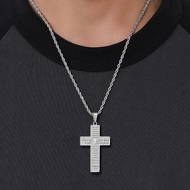 HSWYFCJY Bible Verse Cross Necklace for Men,Christian Cross Necklace for Boys,Always Remember Cross Pendant Necklace Baptism Confirmation First Holy Communion Christening Gifts Father's Day Gifts