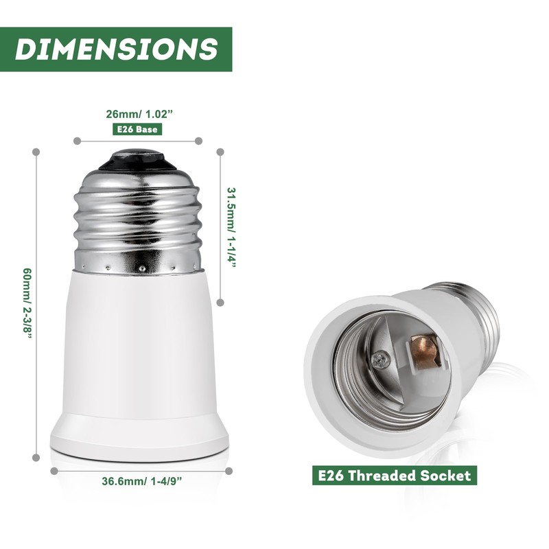 Light Socket Extender,E26 to E26 Medium Screw Bulb Socket Extension