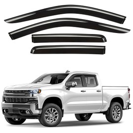 GrandWheel Co Smoke Tinted Tape-On Side Window Vent Visor Deflectors Rain Guards Compatible with Silverado/Sierra 1500 2019-2025 Double Cab - 4pcs. GW0708