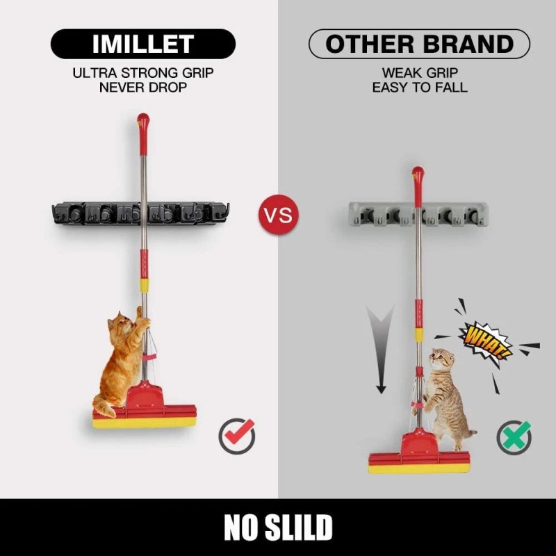 IMILLET 2 Pack Mop and Broom Holder, Wall Mounted Organizer