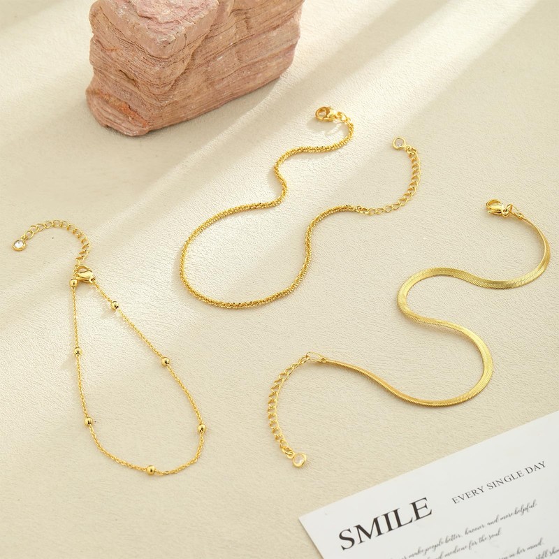 CAROVO Gold Ankle Bracelets for Women 14K Real Gold Plated