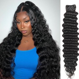Deep Wave Bundles Human Hair One Bundle Brazilian Water Wave Human Hair Bundles 30 Inch 12A 100% Unprocessed Deep Curly Bundles Human Hair Double Weft