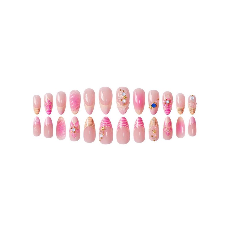 24pcs Pink Press on Nails Almond Fake Nails Medium Length