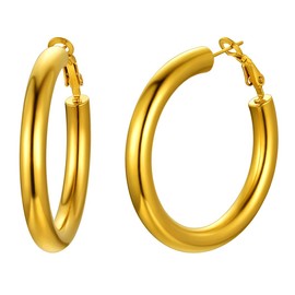 Earrings Hoops Gold Minimalist 40MM Diameter Circle Earring Nickel Free Lightweight Unisex Gift For Mother 18K Gold Plated Stainless Steel Basic Jewellery For Women Woman Girls Round Loop Ear Rings