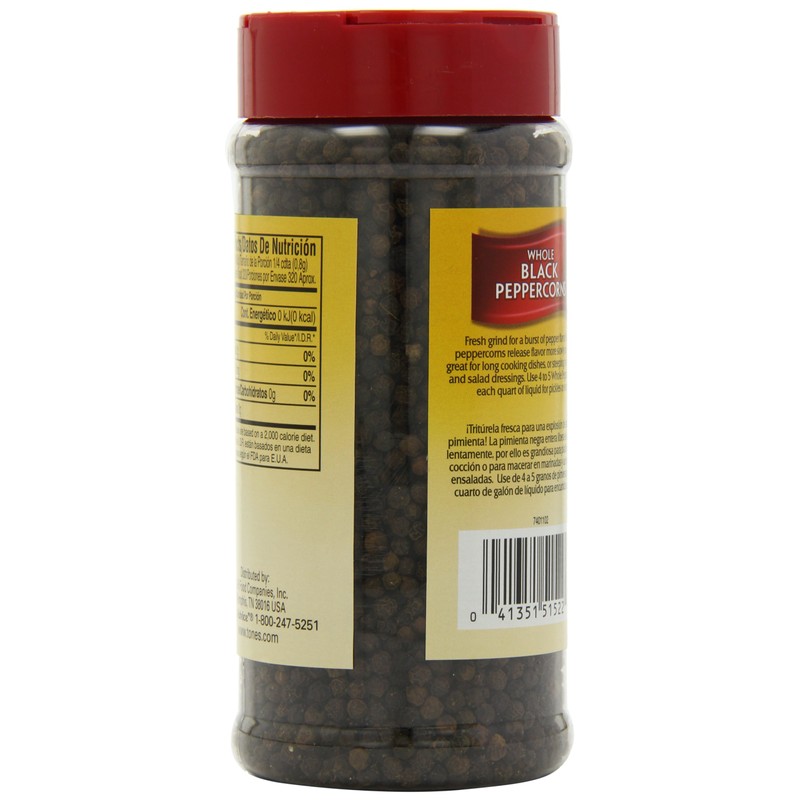 Tone's Whole Black Peppercorns, 9 Ounce