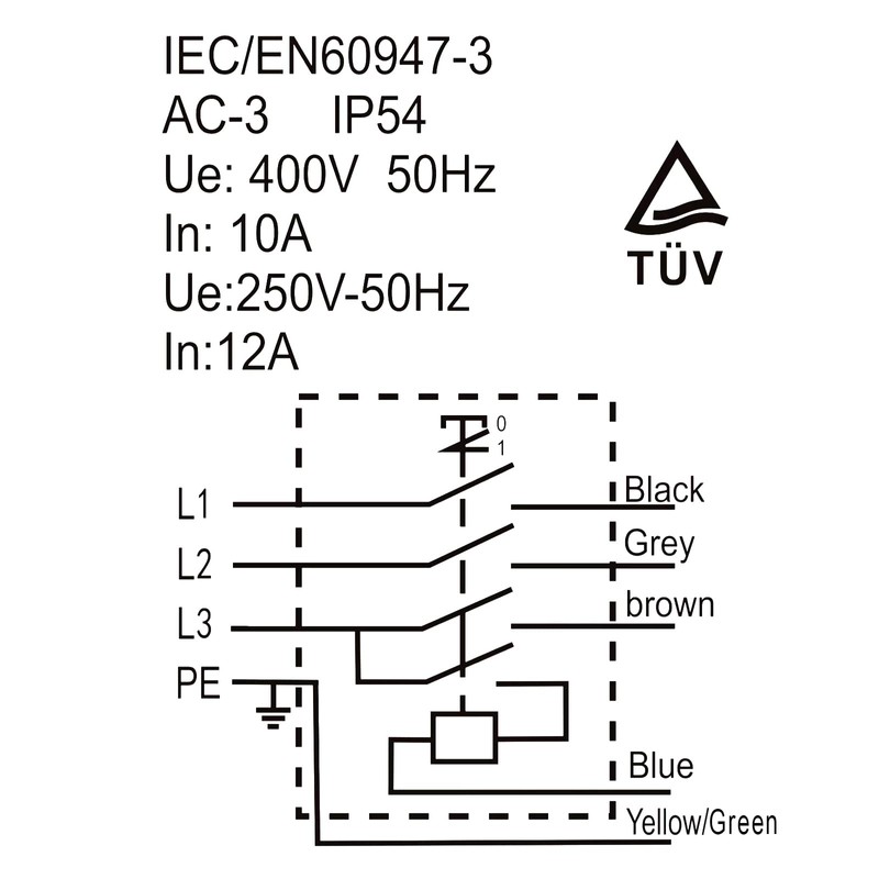 Machine Switch, Device Switch, 250 V, 10 A, 3 Phase,