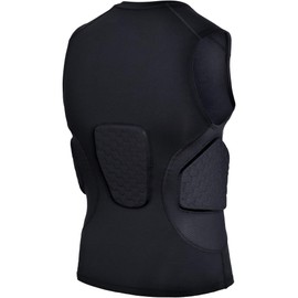 COOLOMG Mens Padded Football Shirt Rib Chest Protector Compression Undershirt Rugby Lacrosse Back Protection Black S