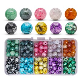 VIVIIHOO Gemstone Beads 8 mm - Pack of 200 Natural Stone Beads for Threading for Jewellery Making, 10 Assorted Gemstones with Hole - Jewellery Beads for Bracelets and Necklaces