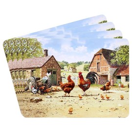 The Leonardo Collection Cockerel & Hen Table Place Mats Set of 4 | Non Slip Washable Table Mats For Dining | Designed By Macneil Studios | Set of 4 Printed Designer Placemats