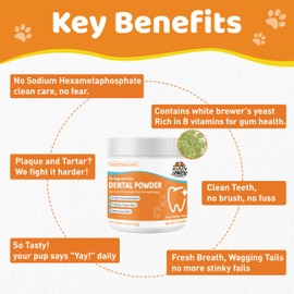 Dog Teeth Cleaning Powder - Natural Dog Dental Powder -Gentle Dog Breath Freshener, Dog Plaque and Tartar Remover, Vet Formulated No Sodium Hexametaphosphate- 60 Scoops, 4.23oz (120g)