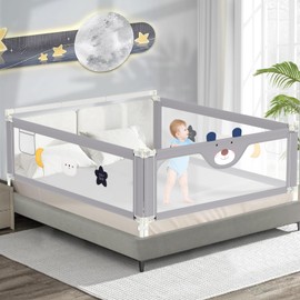 JWPEHOE 3-Piece Bed Rail for Toddlers with Headboard Rod, Adjustable Baby Bed Rail Guard (78.7 * 78.7 * 74.8 Inch-King Size)