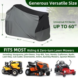 Premium Riding Lawn Mower Cover, Elechomes Heavy Duty 600D Polyester Oxford UV Protection Waterproof Windproof Universal Fits Decks Up to 60" Lawn Mower Dust Covers with Storage Bag 82.5x46x55 Inch