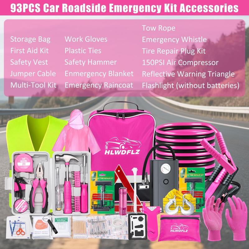 HLWDFLZ Car Roadside Emergency Kit, Vehicle Truck Safety Emergency Road