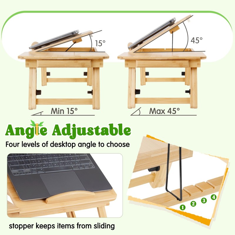 Bamboo Laptop Desk, Adjustable Foldable Bed Tray Table for Bed,