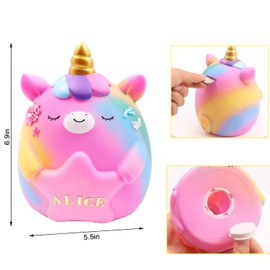 Unicorn Coin Bank Jar for Girls,Ompinda Unbreakable Resin Cute Rainbow Unicorn Saving Piggy Bank Momeny Jar with DIY Stickers and Unicorn Necklace Unique Girl Gifts for Birthday,Home Decoration (B)