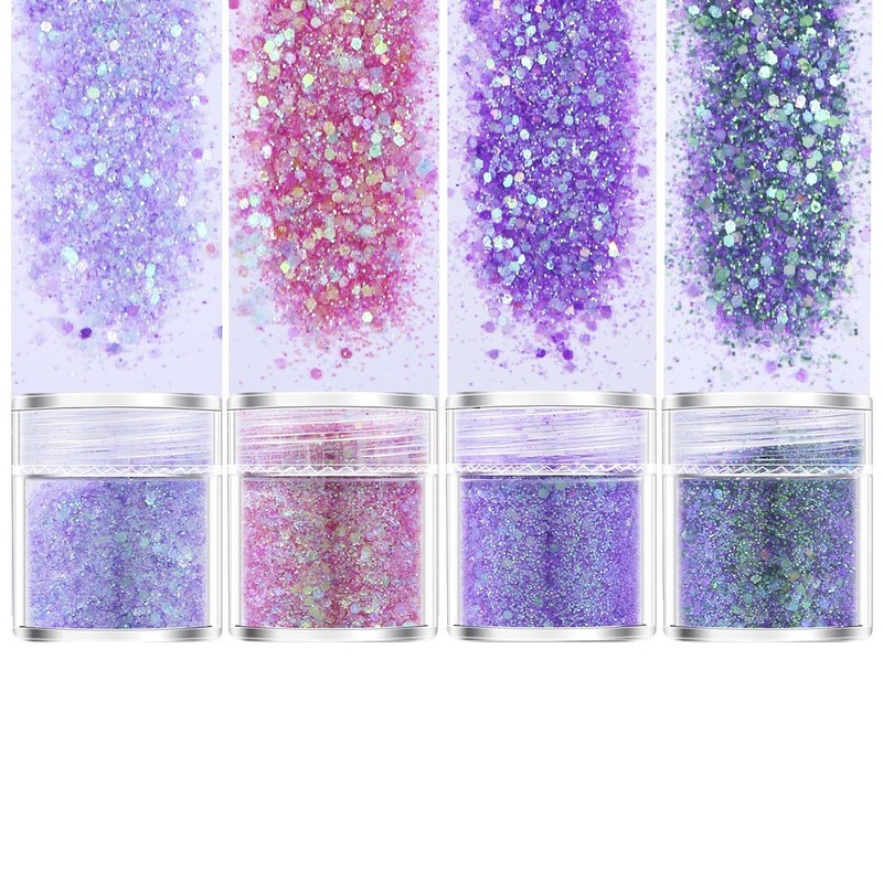 4 Box 10ml Purple Pink Nail Powder Glitter Nail Foil