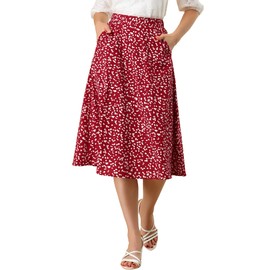 Allegra K Women's Floral Print A-Line Midi Skirt Chiffon Summer Vintage Skirts, Red, Large