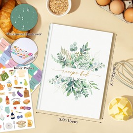 Lanpn Blank Recipe Book Cookbook to Write in Your Own Recipes, A5 Leather Cover Waterproof Empty Cooking Journal for 70 Recipes, Recipe Notebook with Stickers to Organize Your Family Recipes