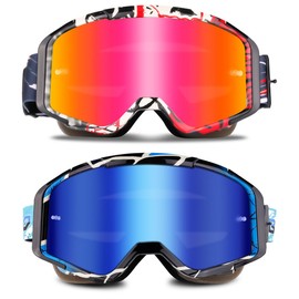 LeKaufen Motorcycle Goggles 2 Pack - Dirt Bike Goggle Motocross Goggles ATV Riding Off-Road Glasses, OTG Design 100% UV Protection Anti-Fog Fits Over Glasses