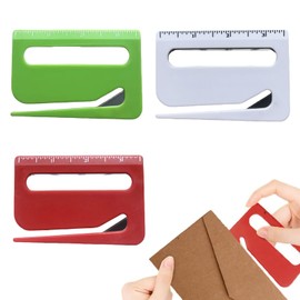 Mrltau 3-in-1 Letter Opener with Ruler and Magnifying Glass, Letter Opener, Foil Cutter, Efficient Mail Opener Tool for Packaging, Post and Paper Cutting (Red + Blue + White)