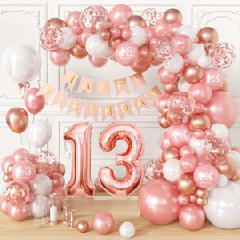 Sllyfo 13th Birthday Decorations for Girls, (Total 100pcs)13th Birthday Balloons 18/12/10/5 Inches for Garland Arch, Happy 13th Birthday Banner,13 Year Old Girl Birthday Decorations