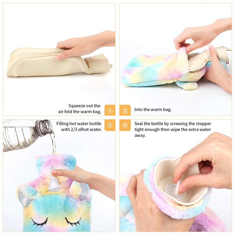 Hot Water Bottle with Cover Removable and Washable Soft Unicorn