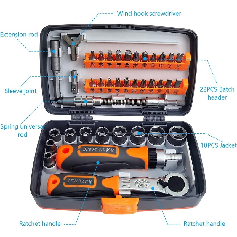 38-in-1 Ratchet Box, Ratchet Set for Socket Wrench, Ratchet Box