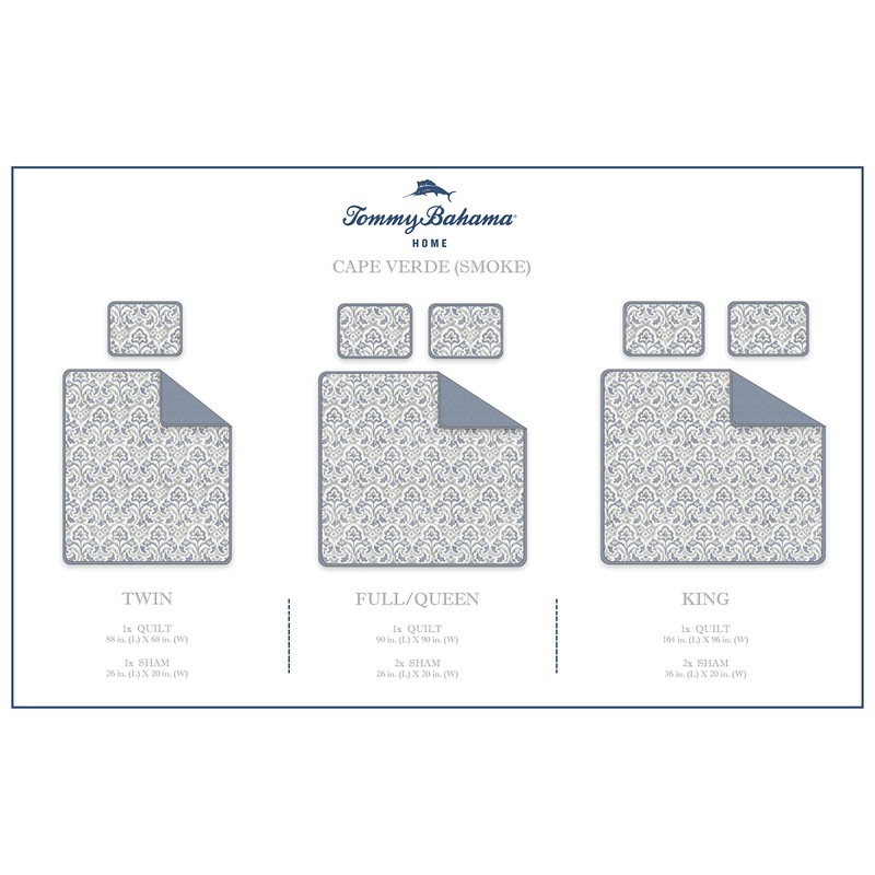 Tommy Bahama Cape Verde Quilt Set, Full/Queen, Smoke