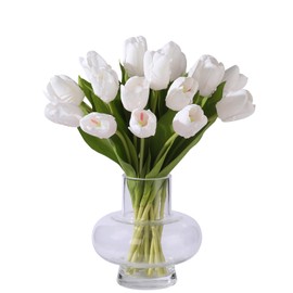 YunNasi Artificial Tulip Flowers, Real Touch Artificial Flowers, Fake Plants for Home Decoration, Party Bouquet for Wedding Arrangements, Gift for Women (White, Pack of 20)