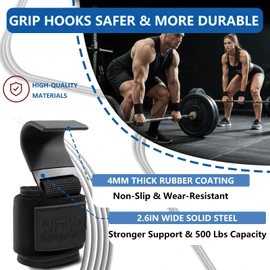 Weight Lifting Hooks, Gym Wrist Straps with Hand Grip Hooks for Deadlifts, Pull Ups, Powerlifting, Strength Training, Fitness Workout Lifting Straps for Men & Women, Gifts for Dad Him Husband - Pair