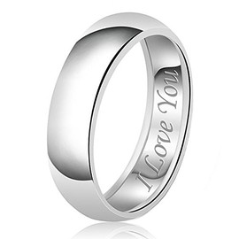 Tioneer 925 Sterling Silver Wedding Bands ~ Pre-Engraved (I Love You) Wedding Ring ~ For Men and Women (8mm, 7)