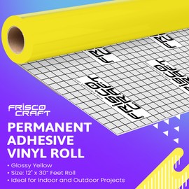 Frisco Crafts Glossy Yellow Permanent Vinyl - 12" x 30 Feet - Durable Self Adhesive Vinyl for Crafting, Signage, & Home Decor - Weather-Resistant Yellow Roll