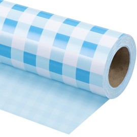 WRAPAHOLIC Reversible Jumbo Blue Wrapping Paper Roll - 30 Inch X 100 Feet Jumbo Roll Blue and White Plaid Design for Birthday, Baby Shower, Wedding, Bridal Shower
