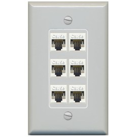 RiteAV Decorative 6 Port Cat5e Ethernet Wall Plate - 1 Gang Gray/Gray