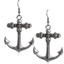 QUPENGXU 2 Pairs Dainty Jesus Christ Crucifix Cross Earrings Gothic Skull Anchor Sailor Drop Dangle Earrings Jewelry For Women (style-4)