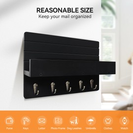 KISENG Key Holder for Wall, House Decor Mail Organizer Wall Mounted with Shelf & 5 Hooks for Hanging Dog Leash, Sunglasses, Hats, Rustic Key Rack Apartment Eseentials Wooden Key Hanger