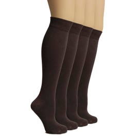 HUGH UGOLI Women's Bamboo Knee High Socks | Comfort Seam Long Dress Socks, Soft & Lightweight | 4 Pairs, Dark Brown, Shoe Size: 5-8