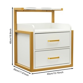 Giciashop Beauty Salon Station, Wall Mounted Barber Station with 2 Drawers, Open Tier, Hair Dryer Holder, Stylist Storage Cabinet for Spas, Barber Stores, Salons (Gold + White)