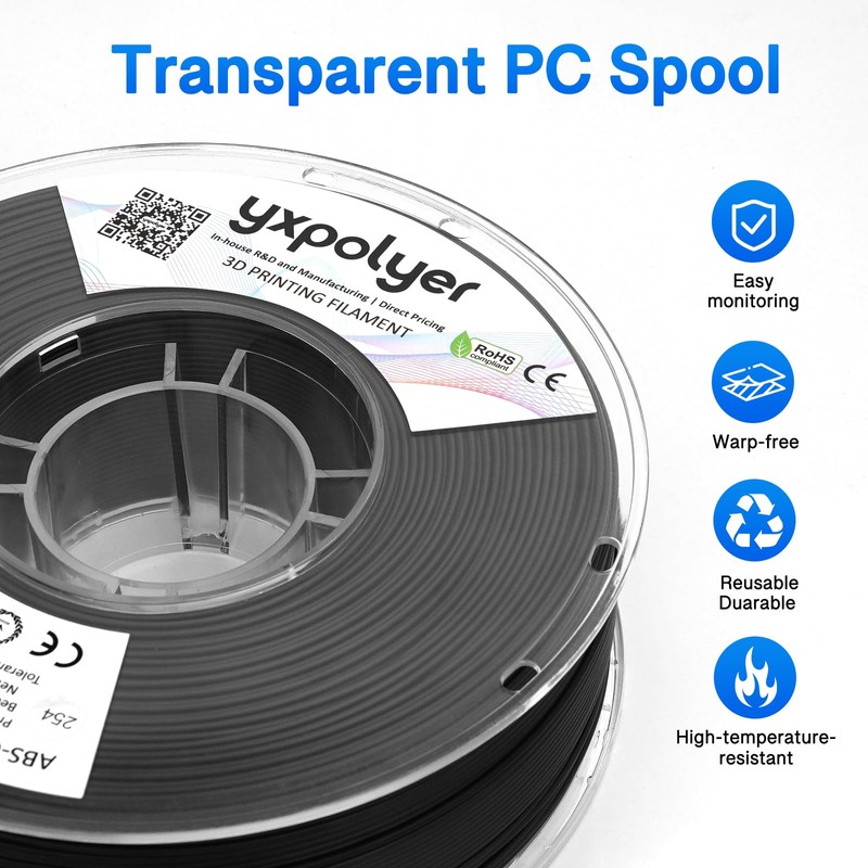 YXPOLYER Conductive ABS Filament 1KG 1.75mm for 3D Printing Engineering