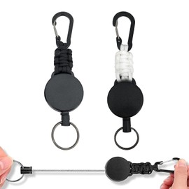 DMEEK 2pcs Reel Key Holder with Carabiner Retractable Reel Key Reel Multifunctional Durable Up to 60cm Anti-Lost Metal Wire Hanging Name Tag for Camping Hiking Fishing Outdoor (Black+White)