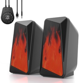 SOULION C30 Computer Speakers for Desktop, Bluetooth PC Soundbar for Monitor, Laptop, 3.5mm Aux input, USB Powered, Colourful LED Lighting, 1 Pair