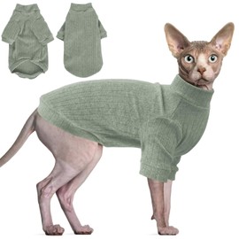 Idepet Sphynx Hairless Cats Sweater Shirt Kitten Soft Puppy Clothes Pullover Cute Cat Pajamas Jumpsuit Cotton Apparel Pet Winter Turtleneck for Cats and Teacup Chihuahua Small Dogs(Green,XL)
