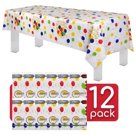Grandipity Happy Birthday 12 Pack Premium Disposable Plastic Picnic Tablecloth 54 Inch x 108 Inch. Decorative Rectangle Table Cover