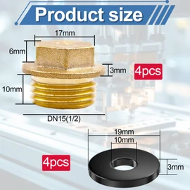 SI SEN 4 x brass plugs, 1/2 inch male thread sealing plug, blanking plug with rubber ring, suitable for bathroom pipe connection, heating and drinking water system