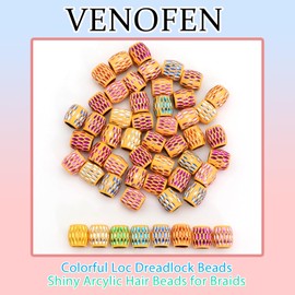 VENOFEN 50PCS Hair Beads for Braids Loc Dreadlock Beads for Hair Colorful Braid Accessories Acrylic Loc Beads Hair Jewelry Decoration Braids Accessories for Women and Girls