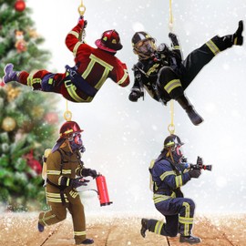 Fowecelt Fire Brigade Christmas Tree Decoration Gifts – Pack of 4 Fire Brigade Christmas Tree Pendant Christmas Decoration Gifts